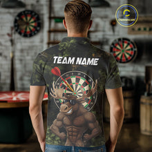 Load image into Gallery viewer, Personalized Green Camo Funny Moose Darts Shirts For Men Custom Darts Jersey Team Polo &amp; 1/4 Zip TDM5301
