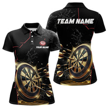 Load image into Gallery viewer, Custom Black And Golden Dart Shirts For Women, Personalized Glowing Darts Team Jerseys Darts Uniform TDM3311