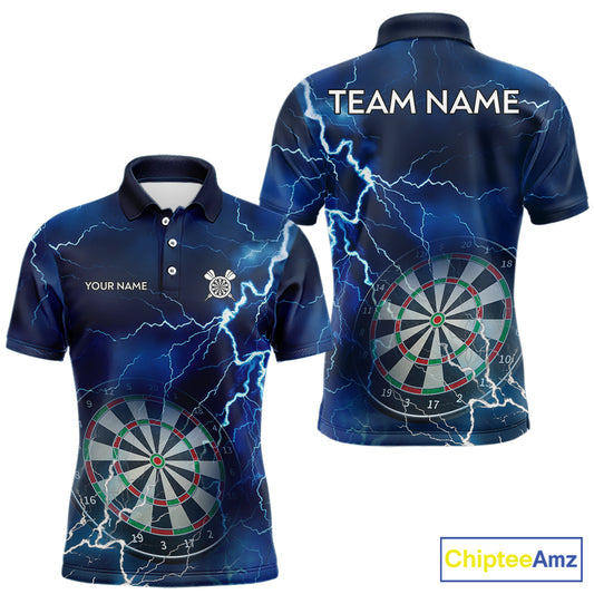 Custom Lightning Blue Darts Shirt With Pocket Option For Men, Darts Jersey TDM5551