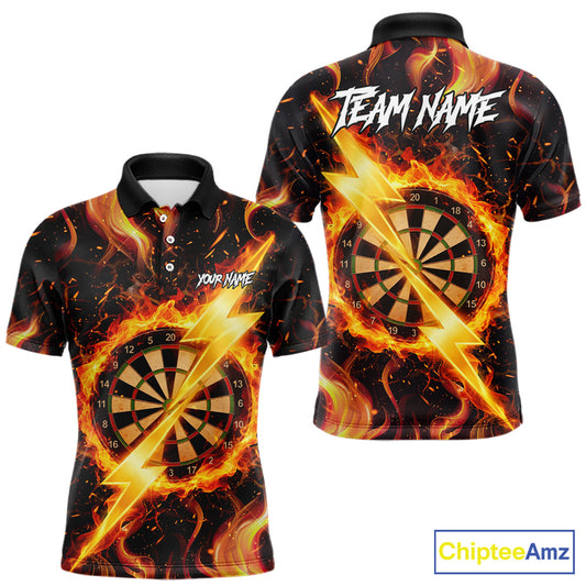 Personalized Dartboard Fire Flame Gold Thunder Men's Darts Shirt Custom Darts Team Jersey TDM5556