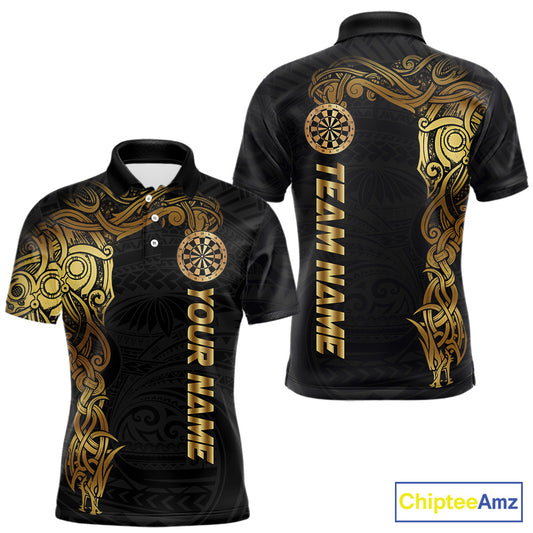 Personalized Gold Black Tribal Darts Shirt For Men Custom Darts Jersey Team Polo & Quarter Zip TDM5557