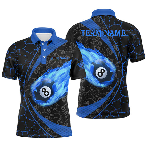 Personalized Black Blue Billiard Fire Flame Men Polo Shirts Custom Name 8 Ball Pool Team Shirts TDM1317
