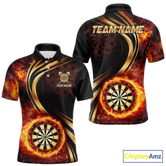 Personalized Fire Flame Darts Shirt For Men Custom Golden Darts Team Jersey Polo & 1/4 Zip TDM6174
