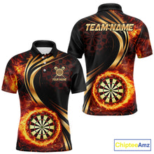 Load image into Gallery viewer, Personalized Fire Flame Darts Shirt For Men Custom Golden Darts Team Jersey Polo &amp; 1/4 Zip TDM6174