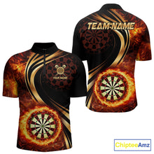 Load image into Gallery viewer, Personalized Fire Flame Darts Shirt For Men Custom Golden Darts Team Jersey Polo &amp; 1/4 Zip TDM6174