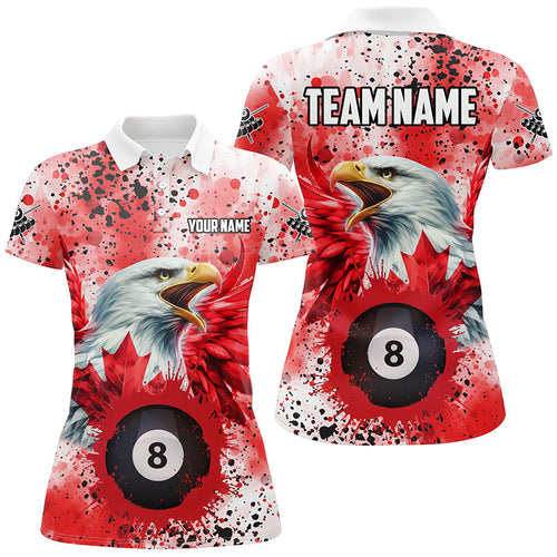 Red Grunge Billiard Ball 8 Eagle Custom Canadian Flag Women Billiard Shirts, Patriotic Pool Jerseys TDM1895