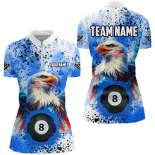 Load image into Gallery viewer, Blue Grunge Billiard Ball 8 Eagle Custom American Flag Women Billiard Shirts, Patriotic Pool Jerseys TDM1896