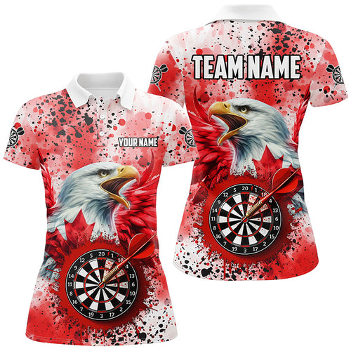 Red Grunge Dartboard Eagle Custom Canadian Flag Women Darts Shirts, Patriotic Canada Darts Jerseys TDM1897