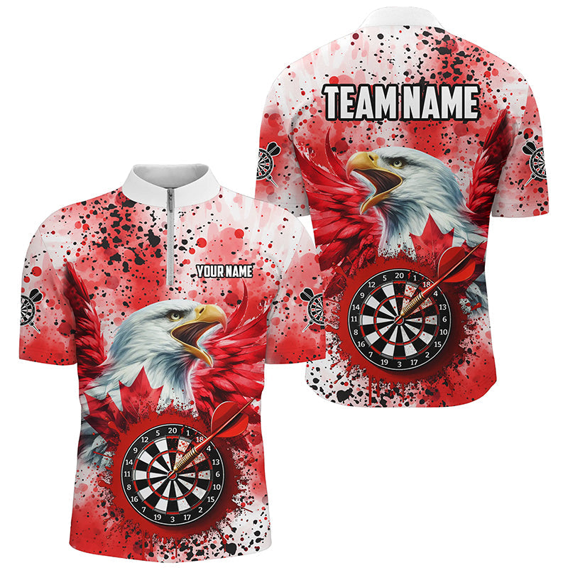 Red Grunge Dartboard Eagle Custom Canadian Flag Men Darts Shirts, Patriotic Canada Darts Jerseys TDM1897
