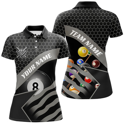 Black Billiard Jerseys For Women Custom Name 3D Printed 8 Ball Pool Team League Billiard Shirts TDM1900