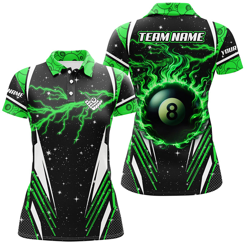 Galaxy Lightning Green 8 Ball Pool Fire Custom Billiard Shirts For Women, Billiard Team Jerseys TDM2341