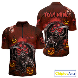 Funny Red Grim Reaper Halloween Darts Shirt For Men Custom Darts Jersey Team Polo & Quarter Zip TDM4665