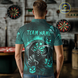 Turquoise Grim Reaper Halloween Darts Shirt For Men Custom Darts Jersey Team Polo & Quarter Zip TDM4666