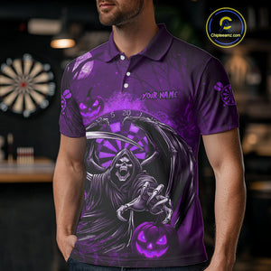 Funny Purple Grim Reaper Halloween Darts Shirt For Men Custom Darts Jersey Team Polo & Quarter Zip TDM4667