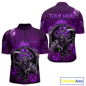 Funny Purple Grim Reaper Halloween Darts Shirt For Men Custom Darts Jersey Team Polo & Quarter Zip TDM4667