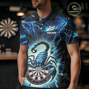 Blue Lightning Thunder Scorpion Darts Shirt For Men Custom Darts Jersey Team Polo & 1/4 Zip TDM4870