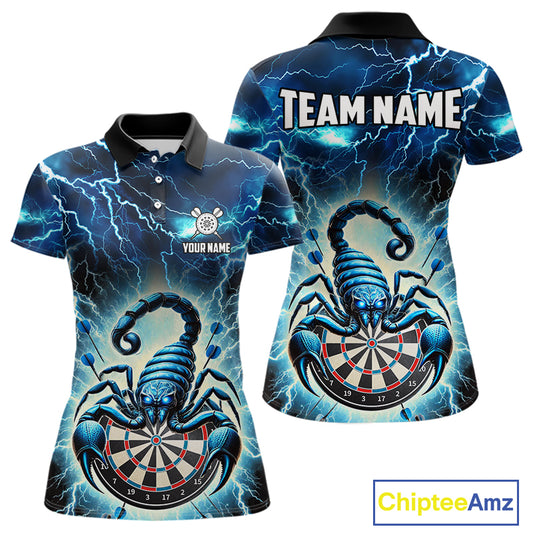 Blue Lightning Thunder Scorpion Darts Shirt For Women Custom Darts Jersey Team Polo & 1/4 Zip TDM4870