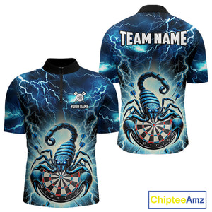 Blue Lightning Thunder Scorpion Darts Shirt For Men Custom Darts Jersey Team Polo & 1/4 Zip TDM4870