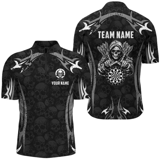 Black Grey Grim Reaper Skull Pattern Custom Darts Shirts For Men,  Darts Team Jerseys TDM2594