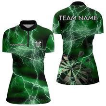 Load image into Gallery viewer, Black And Green Thunder Lightning Dart Shirts With Pocket For Women Custom 3D Darts Team Jerseys TDM3314