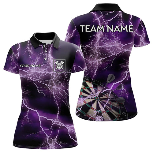 Black And Purple Thunder Lightning Dart Shirts With Pocket For Women Custom 3D Darts Team Jerseys TDM3315