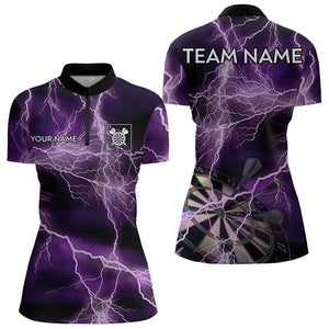 Black And Purple Thunder Lightning Dart Shirts With Pocket For Women Custom 3D Darts Team Jerseys TDM3315