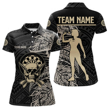 Load image into Gallery viewer, Gold And Black Tribal Pattern Custom Dart Shirts For Women, Skull Darts Team Shirts Dart Jerseys TDM3318