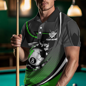 Funny 8 Ball Pool Green Billiard Jersey For Men Custom Polo & Quarter Zip Billiard Team Shirts TDM3487