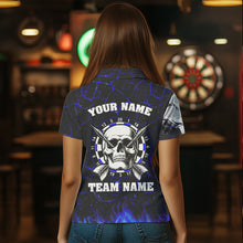 Load image into Gallery viewer, Personalized Blue Fiery Crack Skull Dart Shirts Custom Scary Dart Shirts For Women Dart Jerseys TDM3492