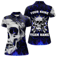 Load image into Gallery viewer, Personalized Blue Fiery Crack Skull Dart Shirts Custom Scary Dart Shirts For Women Dart Jerseys TDM3492