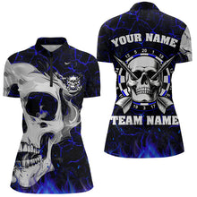 Load image into Gallery viewer, Personalized Blue Fiery Crack Skull Dart Shirts Custom Scary Dart Shirts For Women Dart Jerseys TDM3492