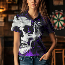 Load image into Gallery viewer, Personalized Purple Fiery Crack Skull Dart Shirts Custom Scary Dart Shirts For Women Dart Jerseys TDM3493