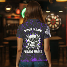 Load image into Gallery viewer, Personalized Purple Fiery Crack Skull Dart Shirts Custom Scary Dart Shirts For Women Dart Jerseys TDM3493