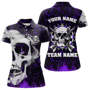 Personalized Purple Fiery Crack Skull Dart Shirts Custom Scary Dart Shirts For Women Dart Jerseys TDM3493