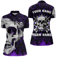 Load image into Gallery viewer, Personalized Purple Fiery Crack Skull Dart Shirts Custom Scary Dart Shirts For Women Dart Jerseys TDM3493