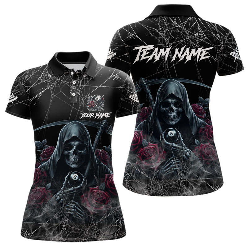 Death Skeleton 8 Ball Pool Roses Women's Billiard Shirt Custom Billiard Jersey, Billiard Team Shirts TDM3796