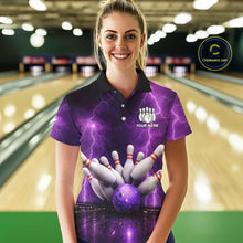 Load image into Gallery viewer, Custom Eagle Thunder Lightning Purple Bowling Shirt For Women, Bowling Team Jersey Polo &amp; 1/4 Zip TDM6188