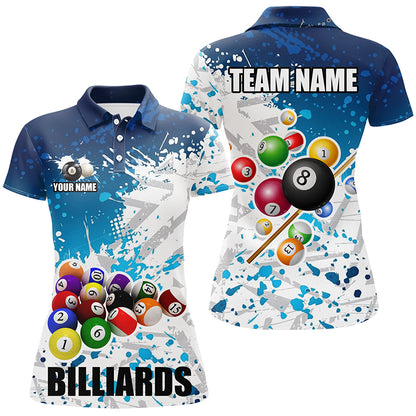 Personalized Blue Billiard Balls Paint Splash Women Billiard Shirts, 3D Billiard Jerseys Attire TDM1691