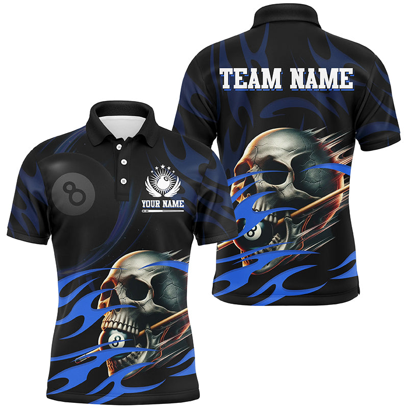 Funny Skull 8 Ball Pool Custom Billiard Polo & Quarter-Zip Shirts For Men, Billiard 8 Ball Jerseys TDM1695
