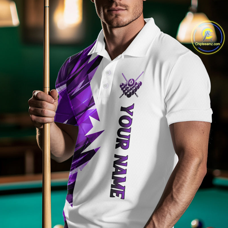 Custom Purple And White 8 Ball Pool Billiard Jersey For Men, Billiard Team Shirts Polo & 1/4 Zip TDM6610