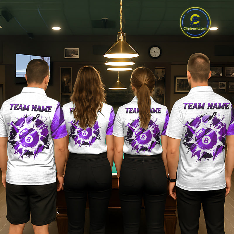 Custom Purple And White 8 Ball Pool Billiard Jersey For Men, Billiard Team Shirts Polo & 1/4 Zip TDM6610