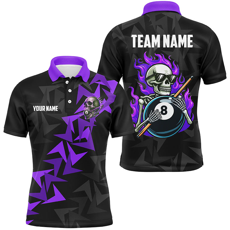 Funny Skeleton With 8 Ball Pool Custom Men Billiard Shirts, Cool Purple Billiard Jerseys Shirts TDM1903