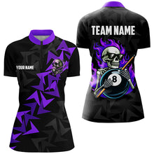 Load image into Gallery viewer, Funny Skeleton With 8 Ball Pool Custom Women Billiard Shirts, Cool Purple Billiard Jerseys Shirts TDM1903