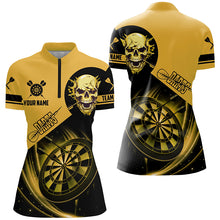 Load image into Gallery viewer, Custom Darts Shirts For Women, Personalized Skull Darts Team Jerseys Dartboard Shirts | Yellow TDM2110