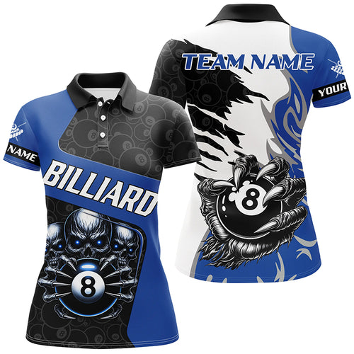 Personalized Skull Sharp Claws Billiard Shirts For Women Custom 8 Ball Pool Team Jerseys Shirts |Blue TDM2347