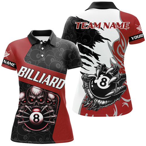Personalized Skull Sharp Claws Billiard Shirts For Women Custom 8 Ball Pool Team Jerseys Shirts |Red TDM2348