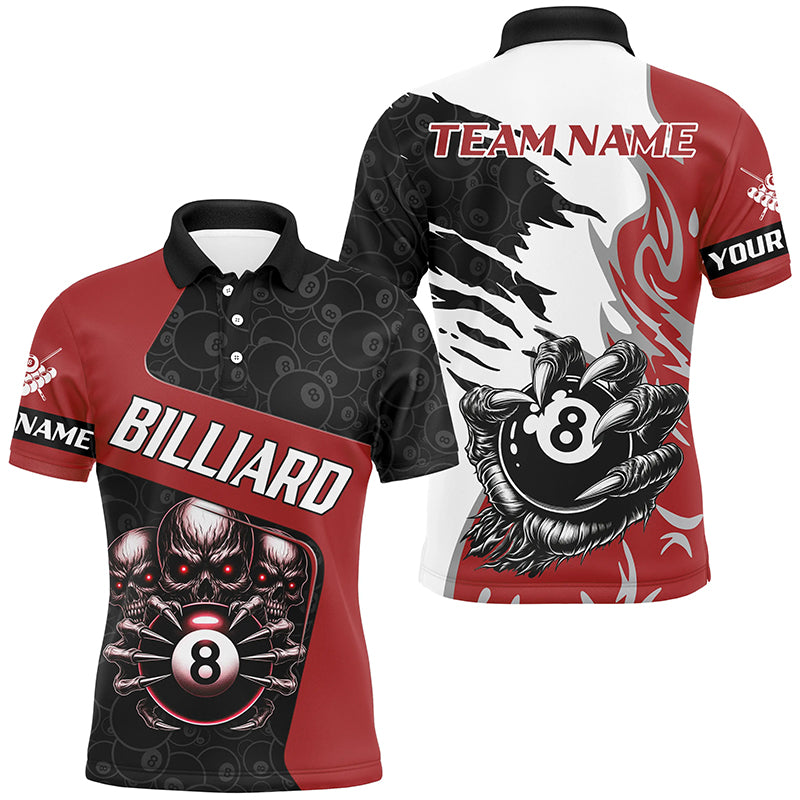 Personalized Skull Sharp Claws Billiard Shirts For Men Custom 8 Ball Pool Team Jerseys Shirts |Red TDM2348