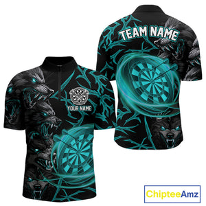 Personalized Wolf Dart Shirts For Men Custom Lights Dartboard Darts Team Jerseys |Turquoise TDM4670