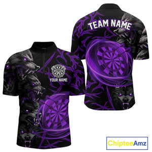 Personalized Wolf Dart Shirts For Men Custom Lights Dartboard Darts Team Jerseys |Purple TDM4671