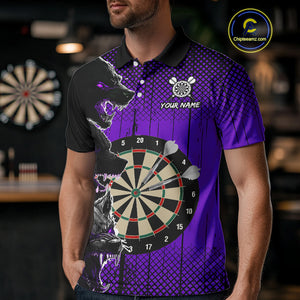Personalized Purple Grunge Wolf Darts Shirt For Men Custom Funny Darts Jersey Team Polo & 1/4 Zip TDM4673